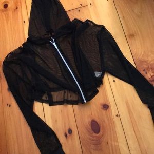 Mesh cropped zip up